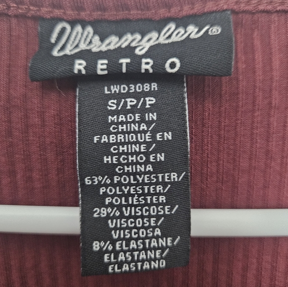Wrangler Retro NWT small 3/4 bell flare sleeve maroon ribbed mini dress Western - Picture 2 of 8
